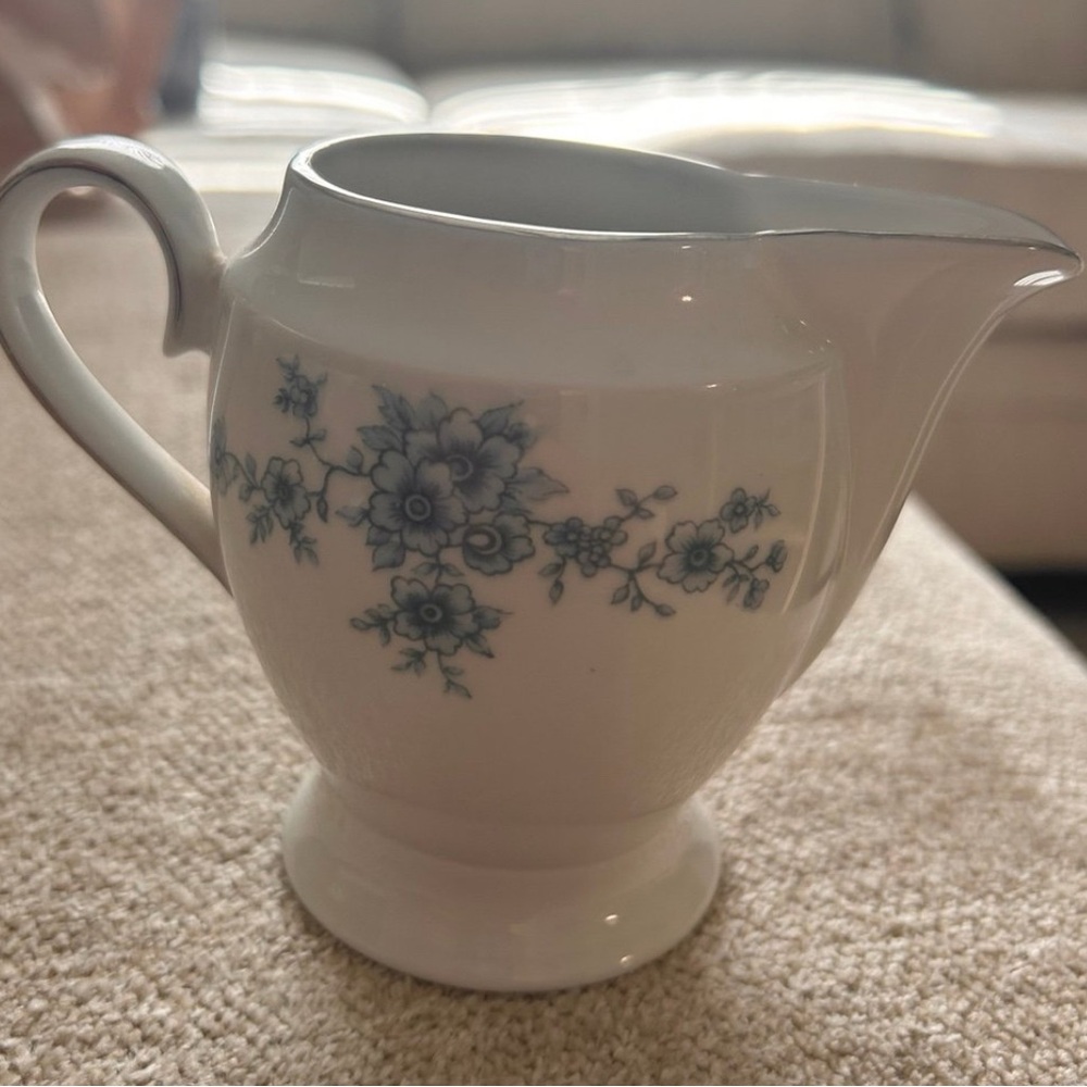 Westerlug Vintage White Porcelain Creamer with Tiny Blue Flowers